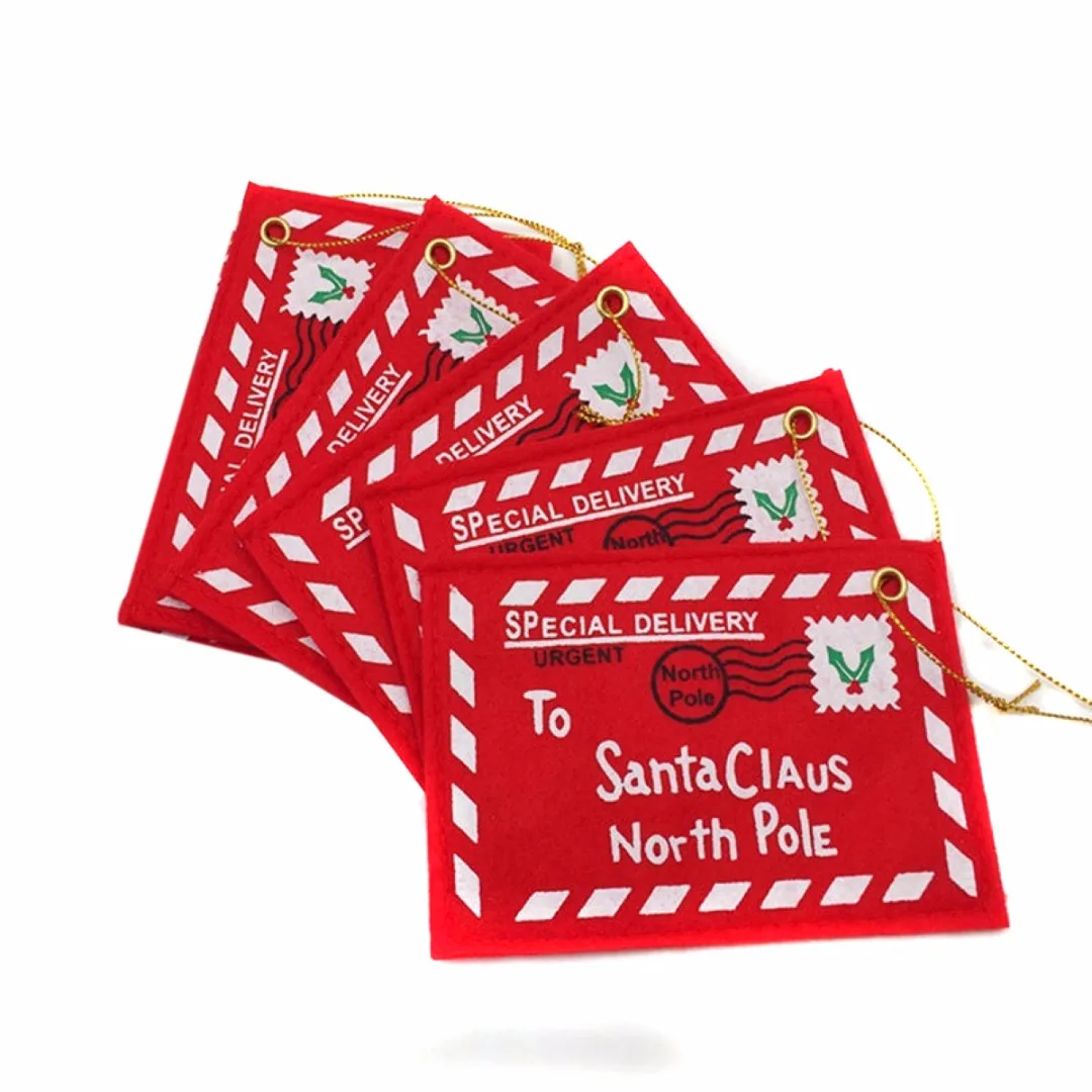 JX-LCLYL 2/5/10/20Pcs Letter to Santa Claus Red Felt Envelope Embroidery Xmas Ornament