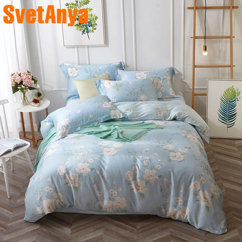 

Svetanya Print Bedlinen Soft Artificial Silk Bedsheet Pillowcase Duvet Cover Sets Bedding Set Queen Double King Size