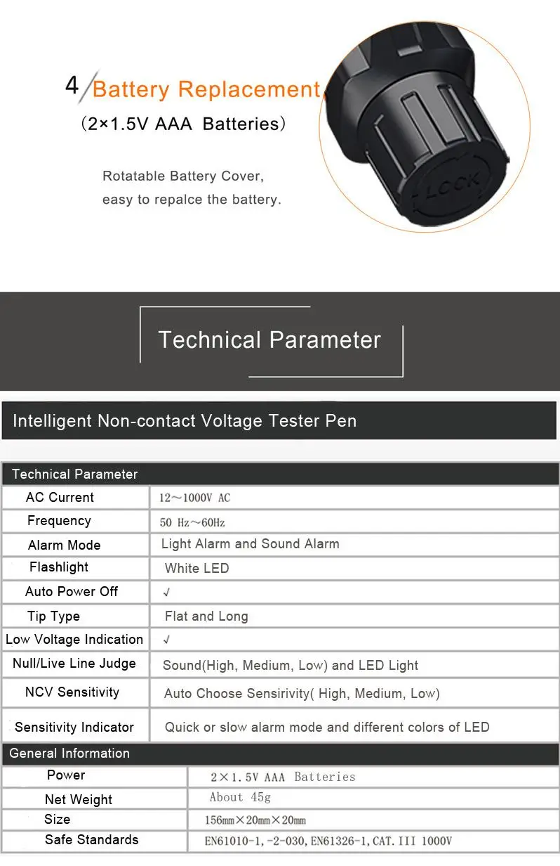 MT812 Multifunctional AC 12-1000V Non Contact Voltage Live Line Tester Pen Sadoun.com