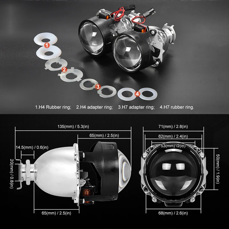 Universual 2.5 inch Mini Projector Len Fit H4 H7 Socket Car Headlight Use H1 HID Bulb For DIY Retrofit Replacement Auto Headlamp Universual 2.5 inch Mini Projector Len Fit H4 H7 Socket Car Headlight Use H1 HID Bulb For DIY Retrofit Replacement Auto Headlamp