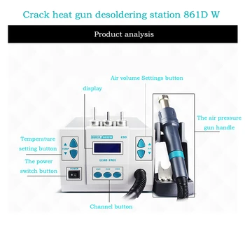 

Quick 861DW lead-free hot air gun soldering station Intelligent digital display 1000W rework station For PCB chip repair