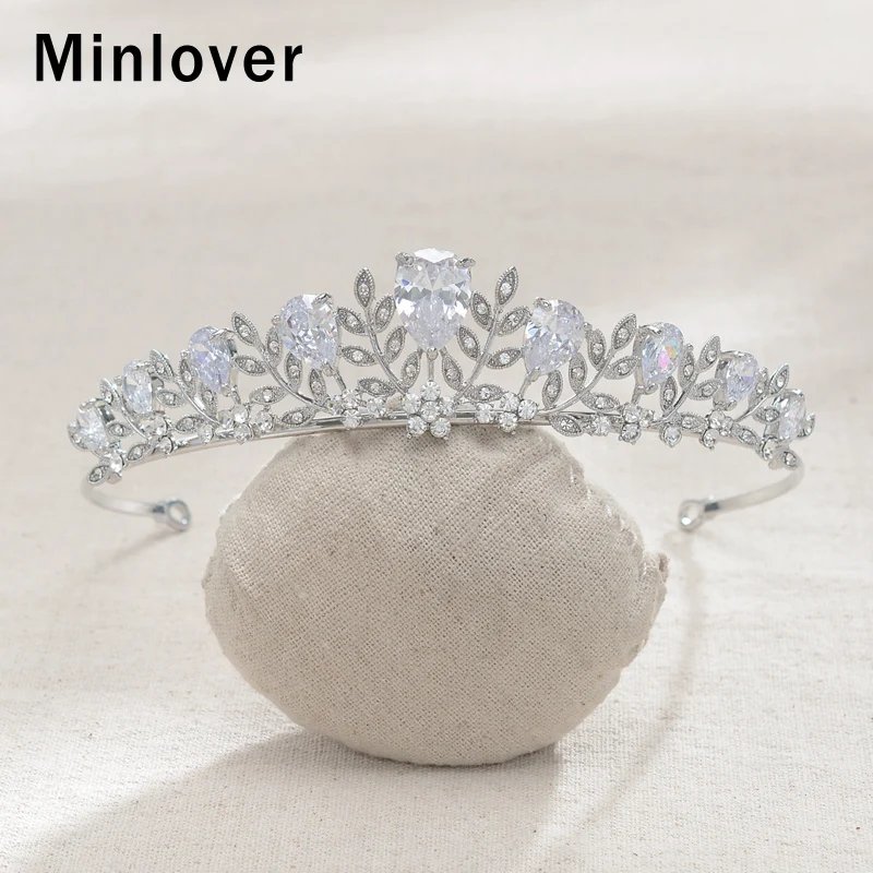 Minlover, роскошные диадемы в виде листьев из кубического циркония, короны, цветы, стразы, корона для торжеств, ободки для невесты, свадебные аксессуары для волос, HG178