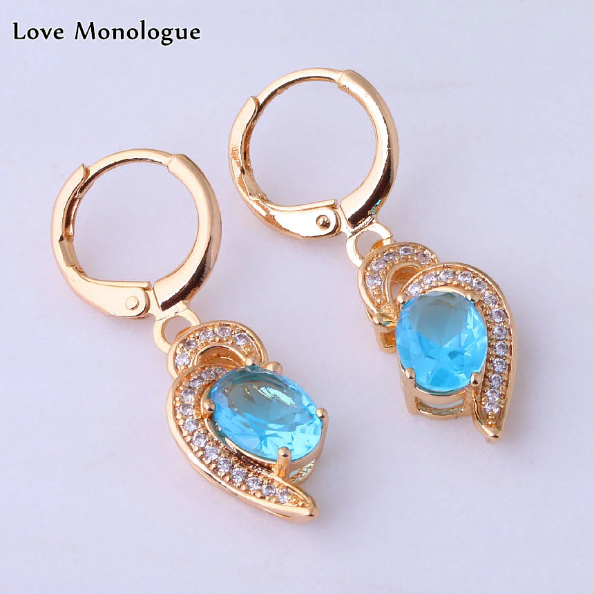 

Love Monologue Fresh Blue Sky Crystal Cubic Zirconia Yellow Gold Color Wedding Drop Earrings for Women Jewelry B0096