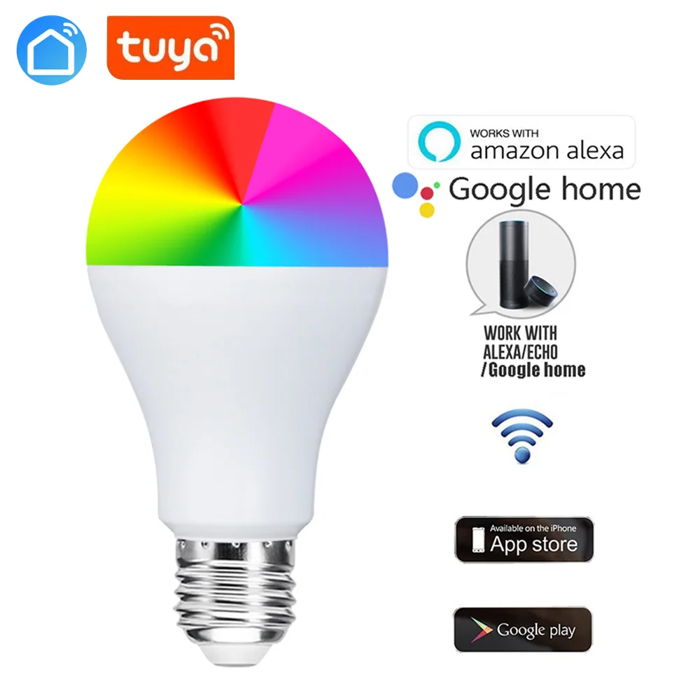 New E27/E26/B22 WiFi Smart Light Bulb switch DimmableMulticolorRGBWW LED LampCompatible with Alexa and Google Assistant