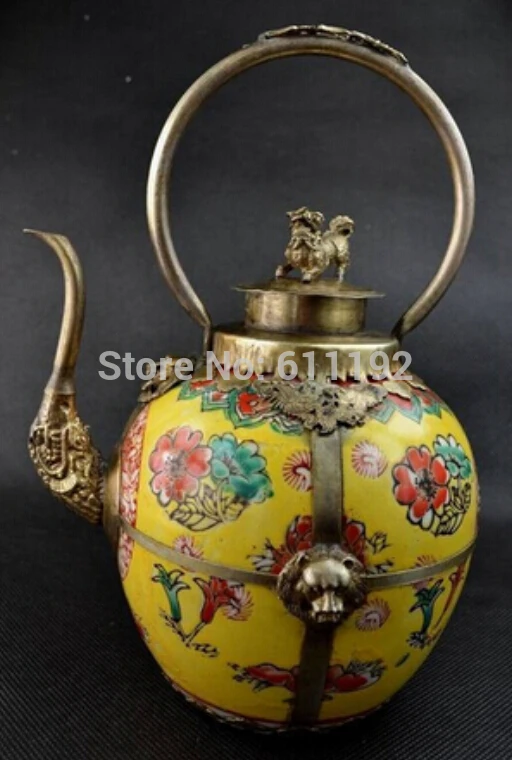 

Home Decoration Tibet silver Ceramic teapot,Chinese antique big Cloisonne lion flagon