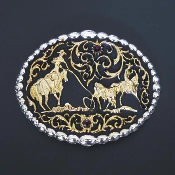 

Running Horses Cowboy Cowgirl Western Belt Buckle Silver With Gold Suitable 4cm Width Belt