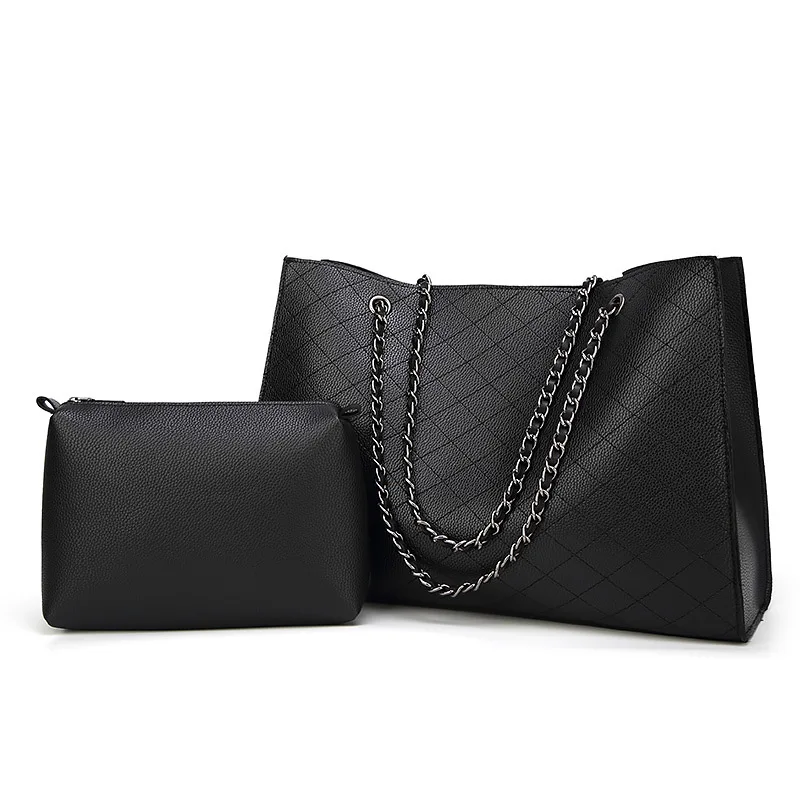 Женские роскошные сумки через плечо, женские дизайнерские большие сумки-тоут, ручная сумка на цепочке, Набор сумок с верхней ручкой, винтажные сумки Bolsa Feminina - Цвет: Black Tote Bags