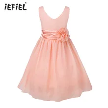 Модное детское шифоновое праздничное платье с цветочным узором для девочек, платье принцессы с цветочным рисунком для девочек, нарядное торжественное платье без рукавов Fille