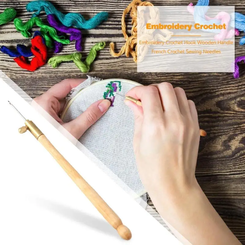 

1 Pcs Wooden Handle Tambour Crochet Hook with 3 Needles French Crochet Embroidery Beading Hoop Sewing Tool Set DIY Craft