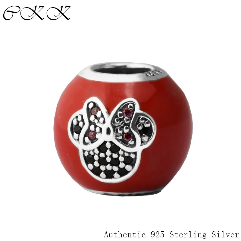 

Authentic 925 Sterling I Love Minnie Mouse Charm Silver Beads with Mixed CZ Fit Bracelets DIY Fine Jewelry YL465