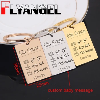 

FLYANGEL Fashion Custom Engraved Baby Keychain Car Key Tag Birth Stats Baby Stats Keyring key Holder Jewelry New Parent's Gifts