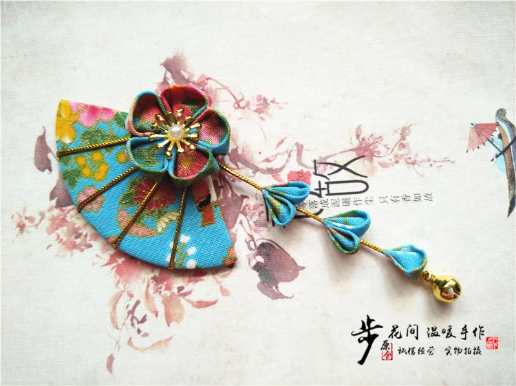 [Шаг] Японские импортированные из Японии и ветряные цветы, Ротанговые веерные колокольчики аксессуары для волос на основе гейши COS kimonos hanfu - Цвет: blue