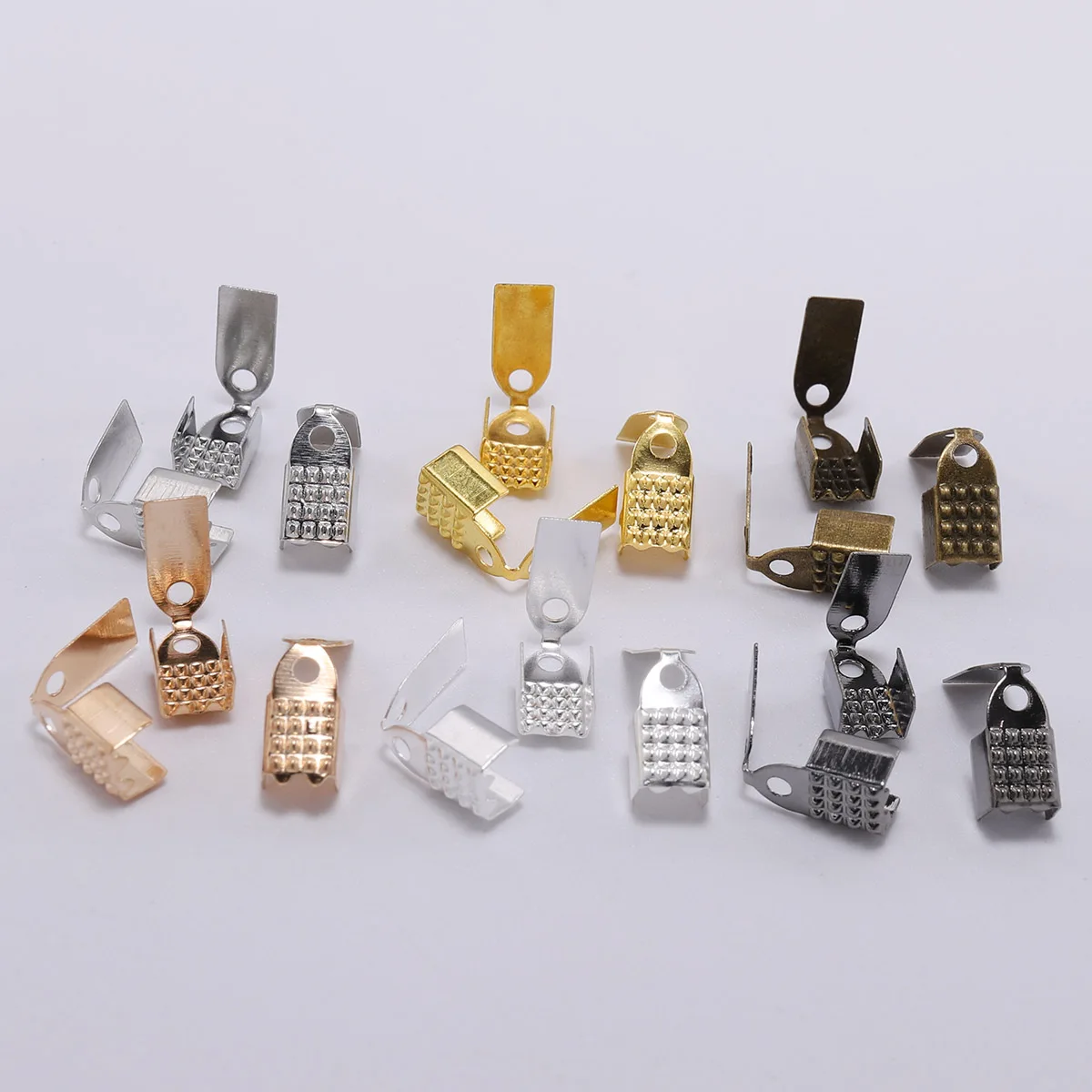 

100pcs 4 5 6mm leather Fold Over Cord Crimp Beads End Caps Fastener Bracelet Necklace Connectors For DIY Jewelry Making Supplies