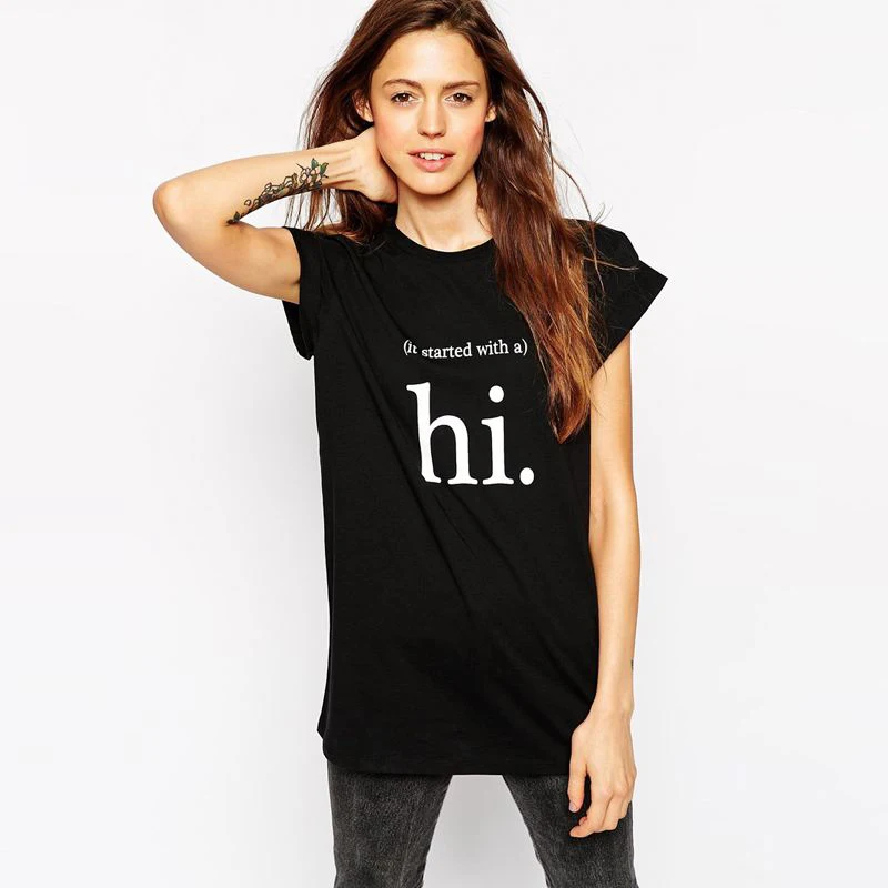 

women's t shirt Brand New Design HI letter Print t-shirt Casual Short Sleeve O-neck Loose Plus Size Slim Solid Cartoon NV38-Y