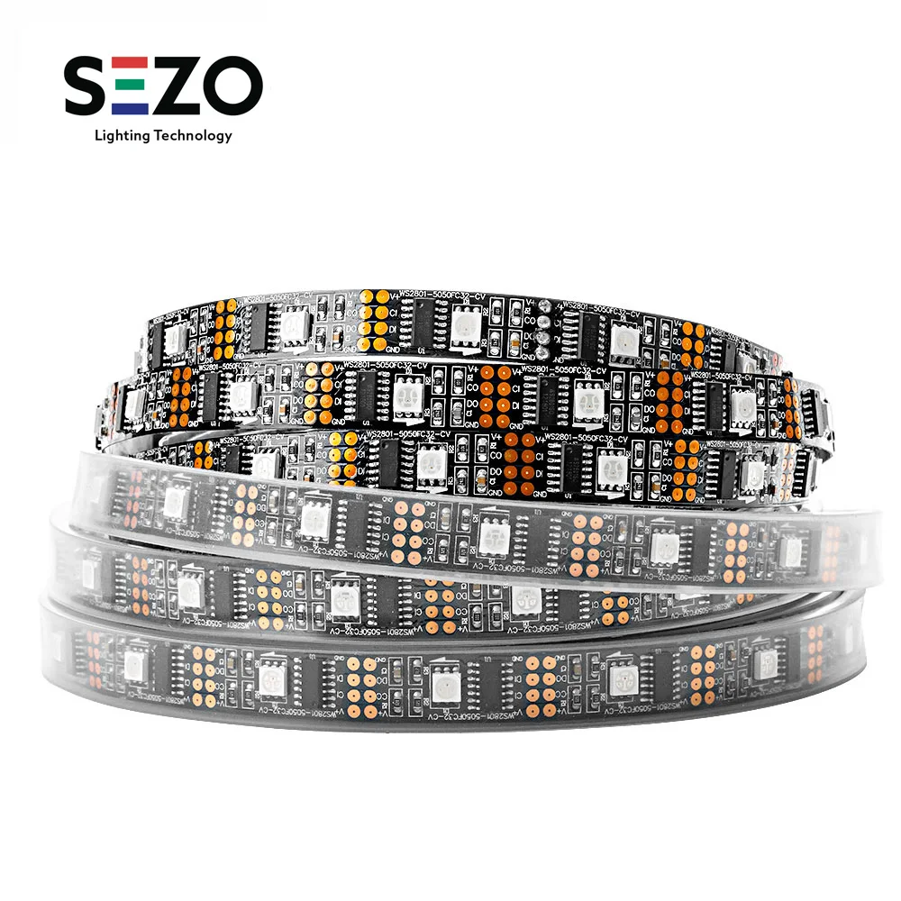 WS2801 DC5V 1 м/2 м/3 м/4 м/5 м 32 светодиодный s/m 2801 чип светодиодный 5050 RGB лента 12 мм индивидуально Адресуемая лента полный мечта цветной светильник IP67