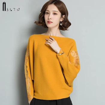 

ASLTW New Batwing Sleeve Women Sweater Autumn Loose Solid Loose Pullover Knitwear Plus Size Long Sleeve Sweater Women