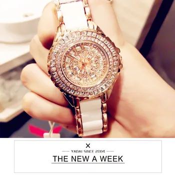 

Ceramic Casual Fashion Ladies Watch New Hot-Sale Rose Gold Full Rhinestone Female Wrist Watch