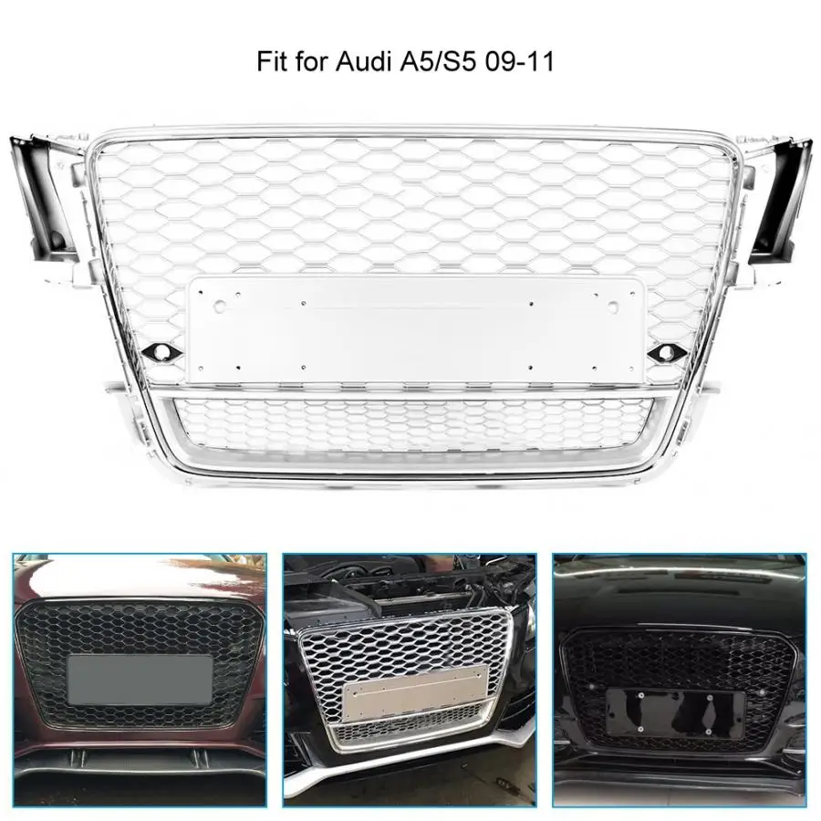 Car Modification Front Bumper Grille Grill Mesh Fit for Audi A5/S5 2009 2010 2011(Silver) Car Styling