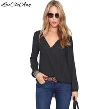 New Chiffon Summer Fashion T Shirts Women Long Sleeve V Neck Loose Casual Top Solid XXL Camisetas Feminina T-Shirts Female