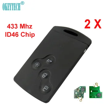 

OkeyTech 4 Button Remote Smart Card Key Case 433Mhz ID46 Chip For Renault Laguna Koleos Smart Card With Insert Small Uncut Blade