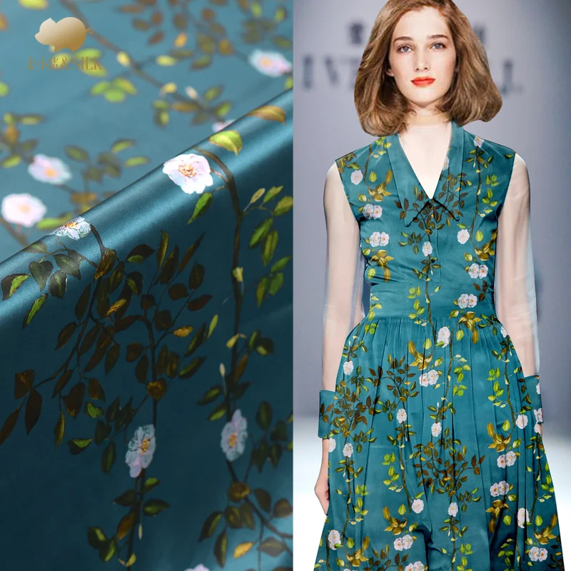

High-end silk stretch satin fabric digital inkjet heavy silk fabric drapes cheongsam dress silk stretch fabric Wholesale cloth
