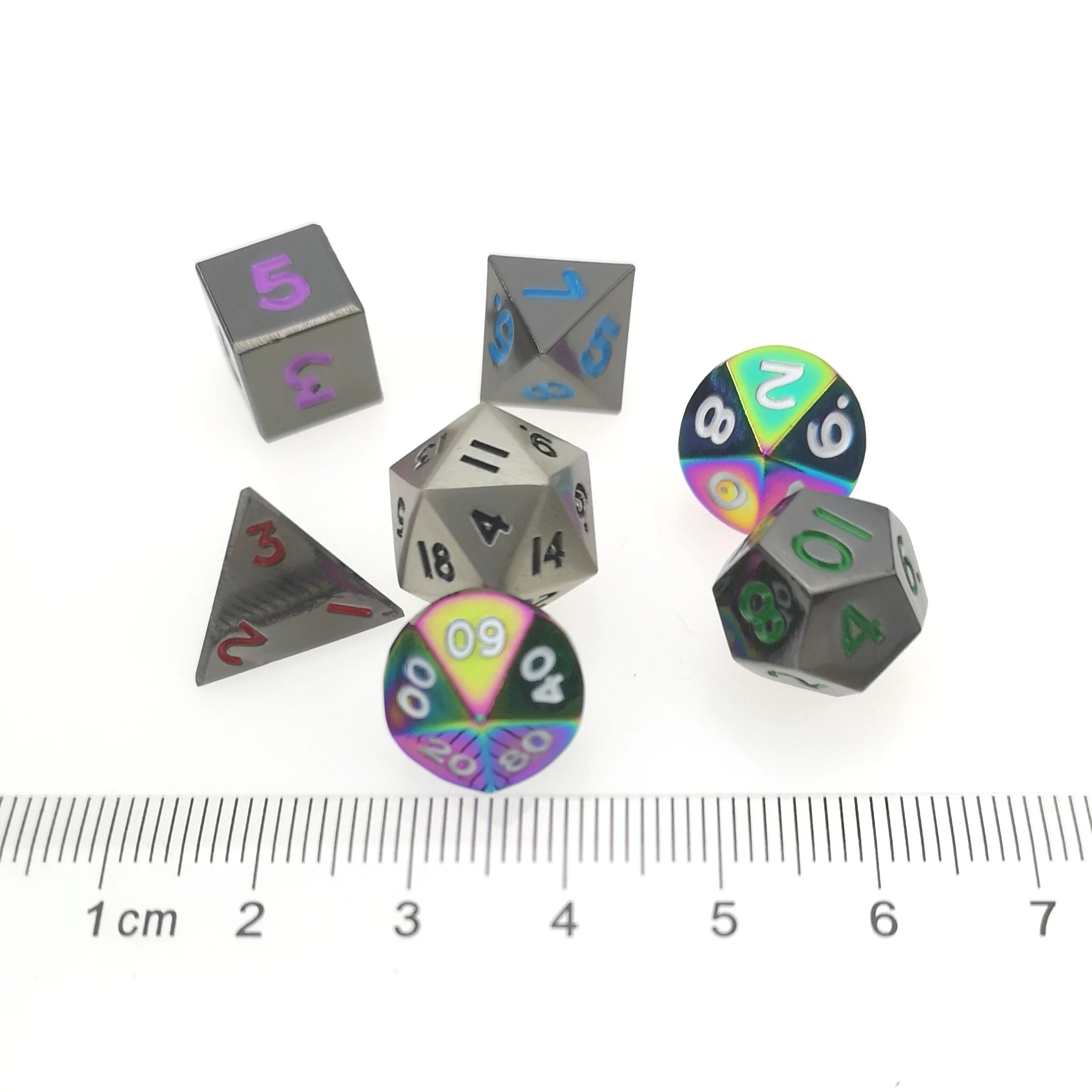 Набор металлических мини костей Rollooo Misfit 7 в олове D4 D6 D8 D10 D % D12 D20 случайных цветах