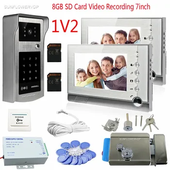 

Rfid Video Doorbell For 2 Apartment 8GB SD Card Recording 7" Color Monitors Interphone Video Wired Home Video Intercom With Lock