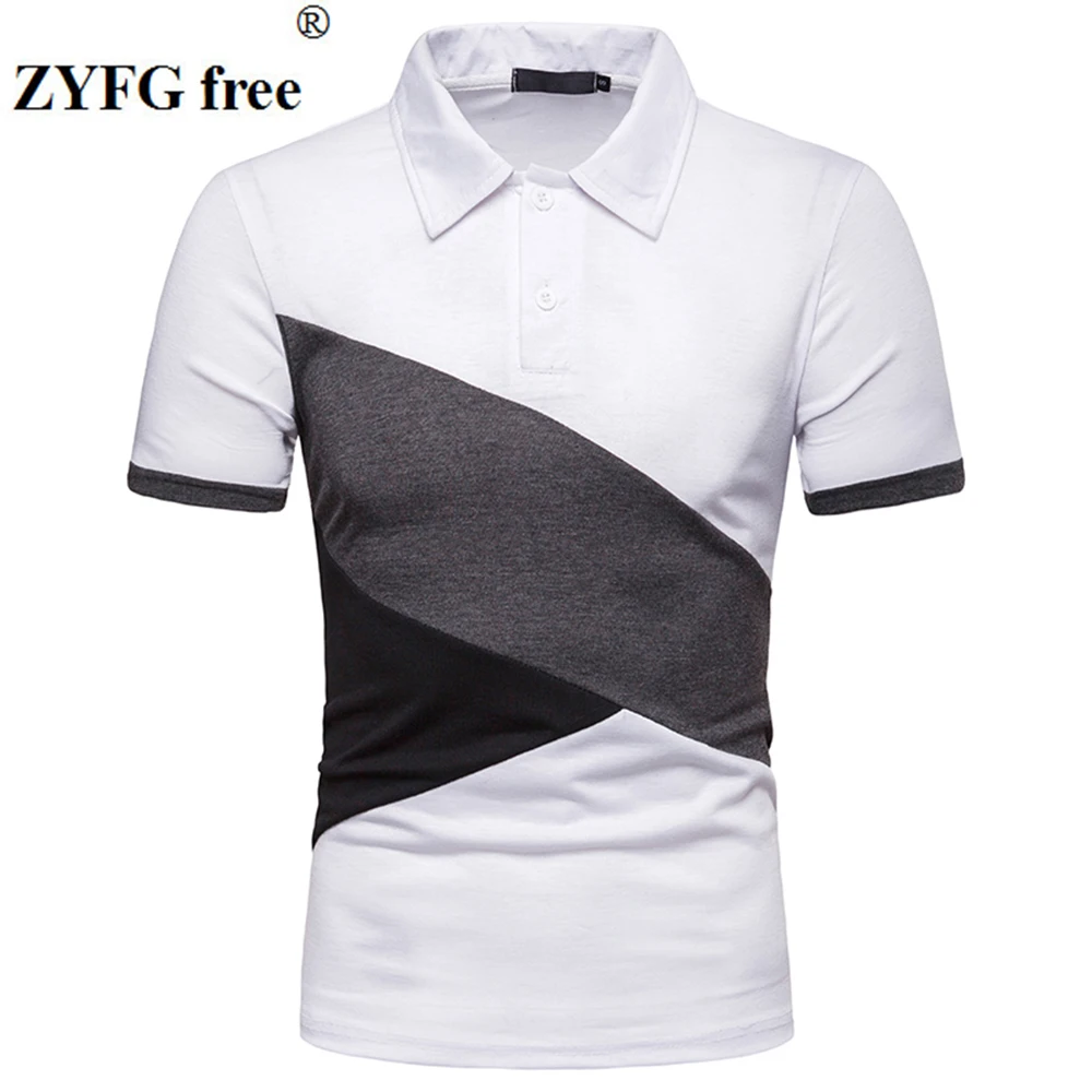 

ZYFG free men polo splice short-sleeved polo shirt breathable home male fashion tide take spring and summer tops