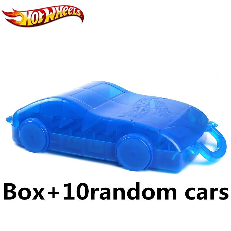 Hot Wheels, детская игрушечная автомобильная коробка для хранения, 16 шт., автомобили, многофункциональная, портативная, пластиковая, удобная коробка, Hotwheels, автомобильная игрушка для детей, подарок - Цвет: Box and 10 Cars