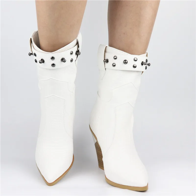 MORAZORA/ г., новые женские ботинки ковбойские ботинки с острым носком на высоком толстом каблуке женские ботильоны из высококачественной искусственной кожи