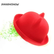 [DINGDNSHOW] коллекция года; модная зимняя шапка с изображением федоры; Детская шерстяная шляпа с мультяшными ушами; шляпа Боулер Дерби для мальчиков и девочек