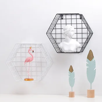 

Nordic Geometric Hexagon Wall Shelf Decorative Shelves Multi-Functional Grid Rack Creative Iron Shelves Wall Decoration Crafts