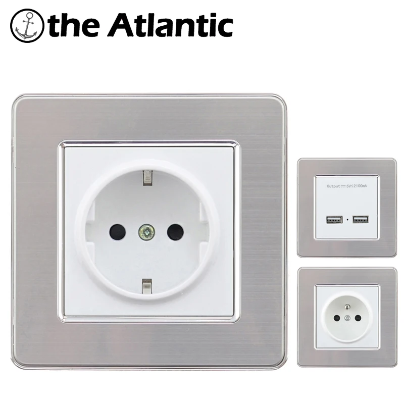 

EU France Standard 16A Wall Socket Power Outlet Enchufe Stainless Steel Brushed Silver Panel Electrical Plug AC 110~250V Outlet