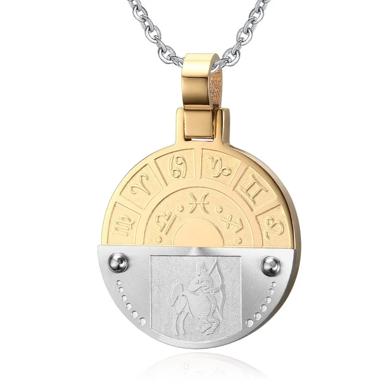 Stainless Steel Zodiac Pendant Necklace Aries Taurus Gemini Cancer Leo