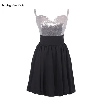 

Ruby Bridal Charming Black Chiffon Sequins Mini Bridesmaid Dresses Backless A-line Wedding Party Gown Vestidos De Novia KB10