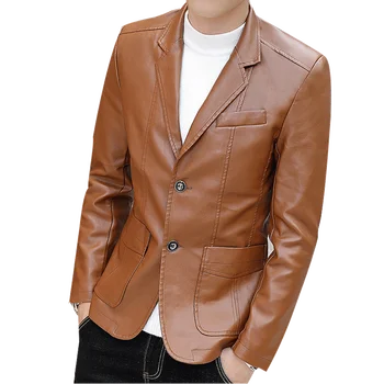 

New England Leather Jacket Men Autumn 2018 New Leather Coat Male fashion Slim Motorcycle Clothing Solid Color Black outerwear