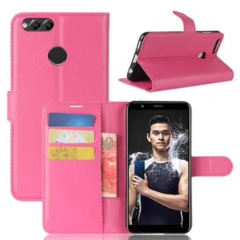 

10pcs/lot Lichi wallet PU Leather stand+TPU Cover Case with card slot For Huawi Honor 7X