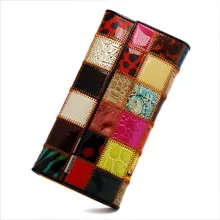 Patchwork Cowhide Women Wallets Genuine Leather Wallet Woman Brand Coin Purse Zipper Ladies Leather Wallets Long Credit Cards