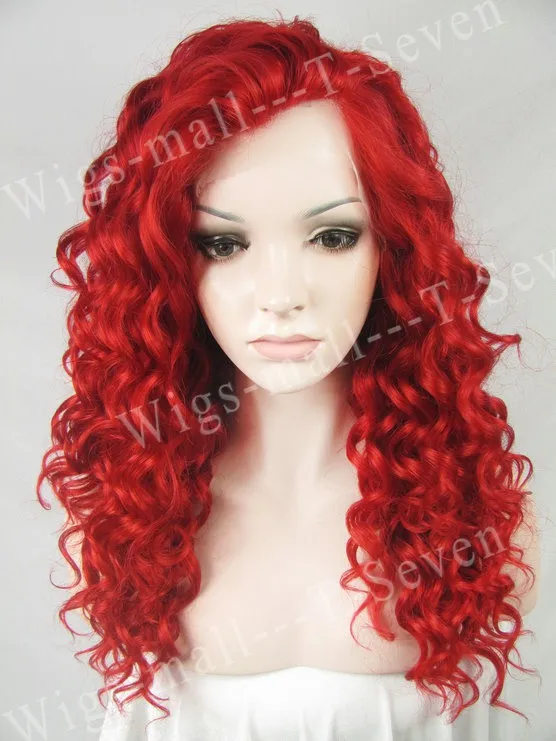 Bright Red 20 Inch Medium Length Kinky Curly Wig Rihanna Synthetic