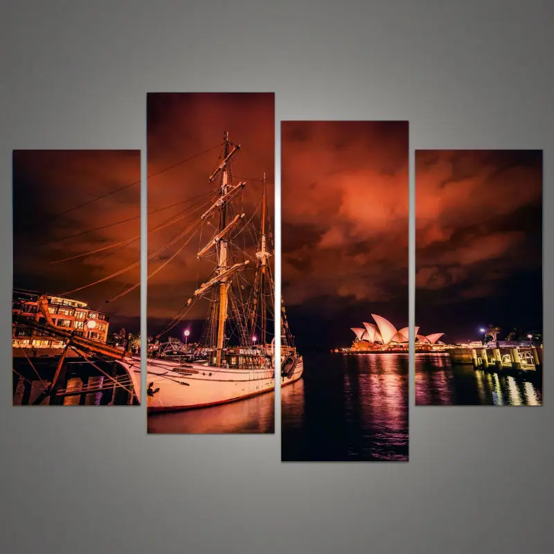 New Modular Pictures 4 Pieces Of Wall Art Sydney Opera House Modern Printing Fashion Mural Posters Oil modula | Дом и сад