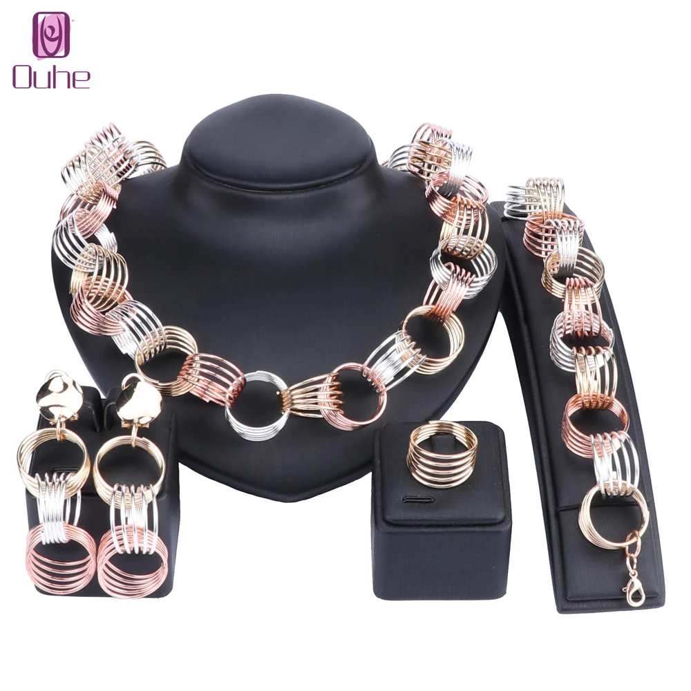 

Fashion Dubai Jewelry Sets Bridal Gift Nigerian Wedding Accessories Big African Gold Color Jewelry Set Wholesale Design