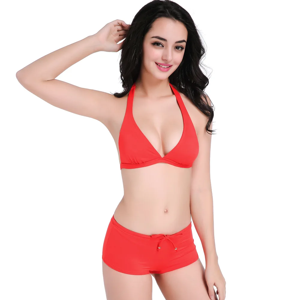 

2019 Sexy Young Girls Bikinis Back Adjustabe-Button Red Swimwear Waist-tie Sexy Swimsuit 2 PCS Bikini Set Bathing Suits