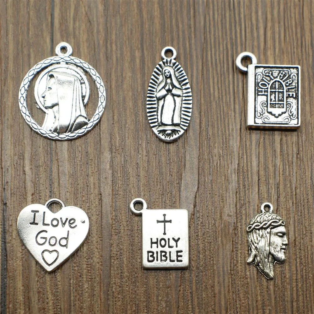 

20pcs Antique Silver Plated Christian Jesus Bible Gold Virgin Mary Charms For Jewelry Making Jewelry Finding Jewelry Accessories