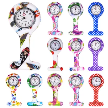 

Fashion Colorful Silicone Medical Nurse Watches Portable Brooch Fob Pocket Quartz Watch Hanging Pendant with Clip Gift 12 Styles