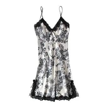 

FZSLCYIYI Silk Lace Women Sleepwear Ladies Sexy Lingerie Sleepdress Babydoll Nightdress Nightgown Sleepshirts Homewear
