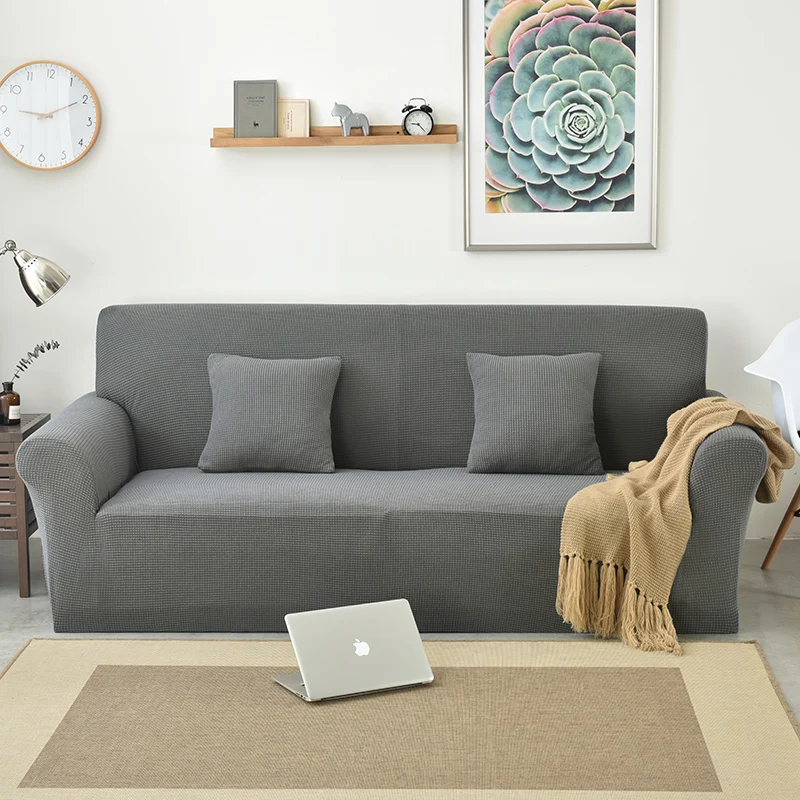 

Stretch Sectional sofa cover fabric Solid color Single Two Three Four Seats Soft Slipcovers Elastic Couch Cover gray color