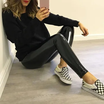 

Fashion Glossy PU Leather Women Leggings Pencil Pant High Elastic Waist Leggings Not Crack Slim Sexy Hip Push Up Fitness Legging