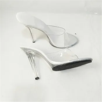 12cm silver heel sexy heel crystal sandals, fashionable and transparent show professional platform Slippers 2