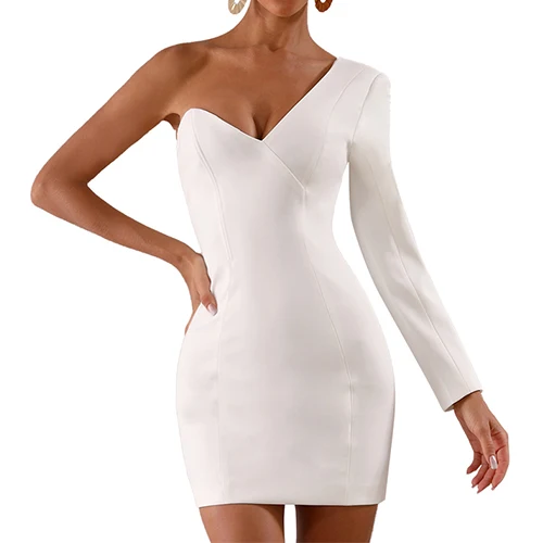 Seamyla Новое сексуальное летнее Мини платье женское элегантное облегающее Клубное платье на одно плечо Vestidos белые вечерние платья знаменитостей - Цвет: Белый