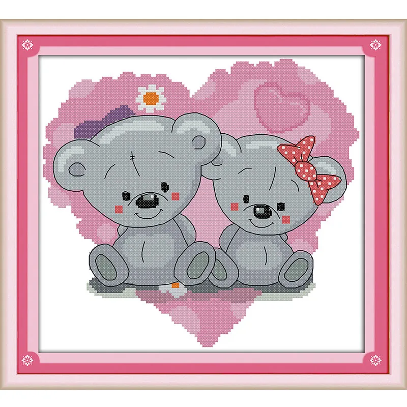 

Acupuncture DIY Cross Stitch Set Embroidery Kit Murals wall painting Print Couple Bear Wedding Gifts Adequate Line Cross Stitch